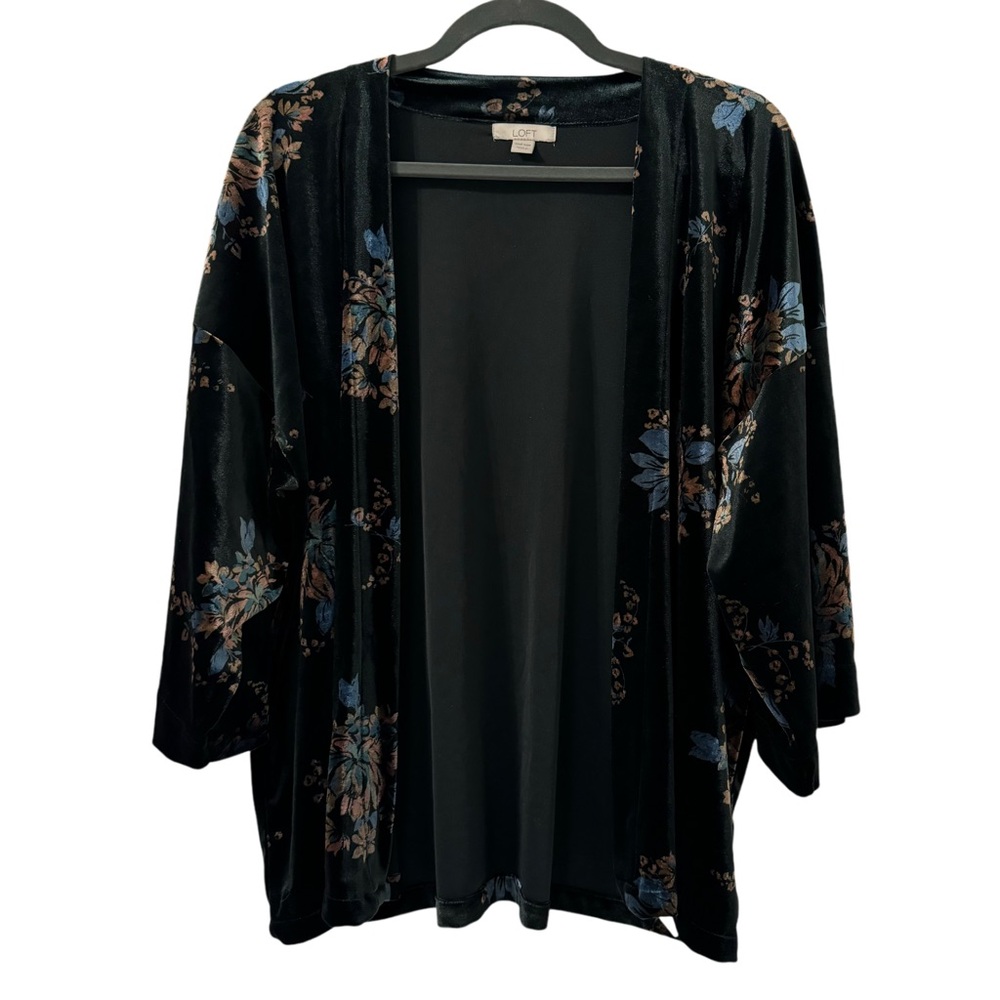 Loft Black Velvet Floral‎ 3/4 Sleeve Kimono One Size Whimsigoth Witchy Vintage